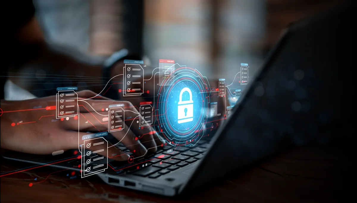 Laptop displaying a digital privacy lock interface